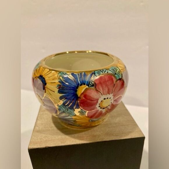 Beautiful ‘Lavorato E Dipinto A Mano’ Hand Painted in Gold Floral Italian Vase - Picture 1 of 9